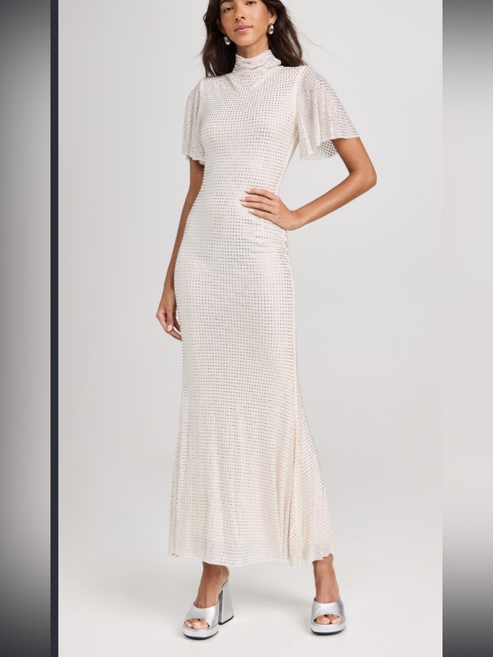 Self-Portrait Cream Rhinestone Mesh Midi Dress